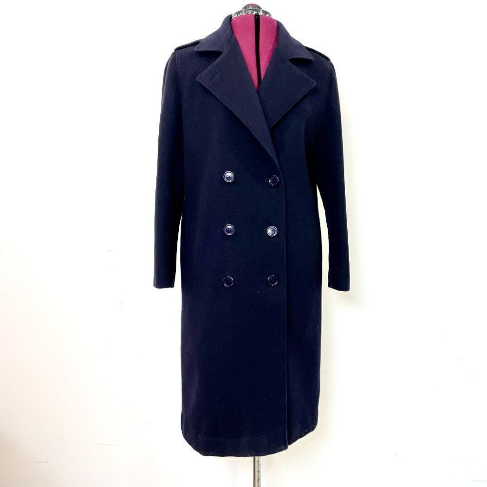 Vintage Wool Military Style Double breasted Coat Navy Blue made in Toronto sz 8